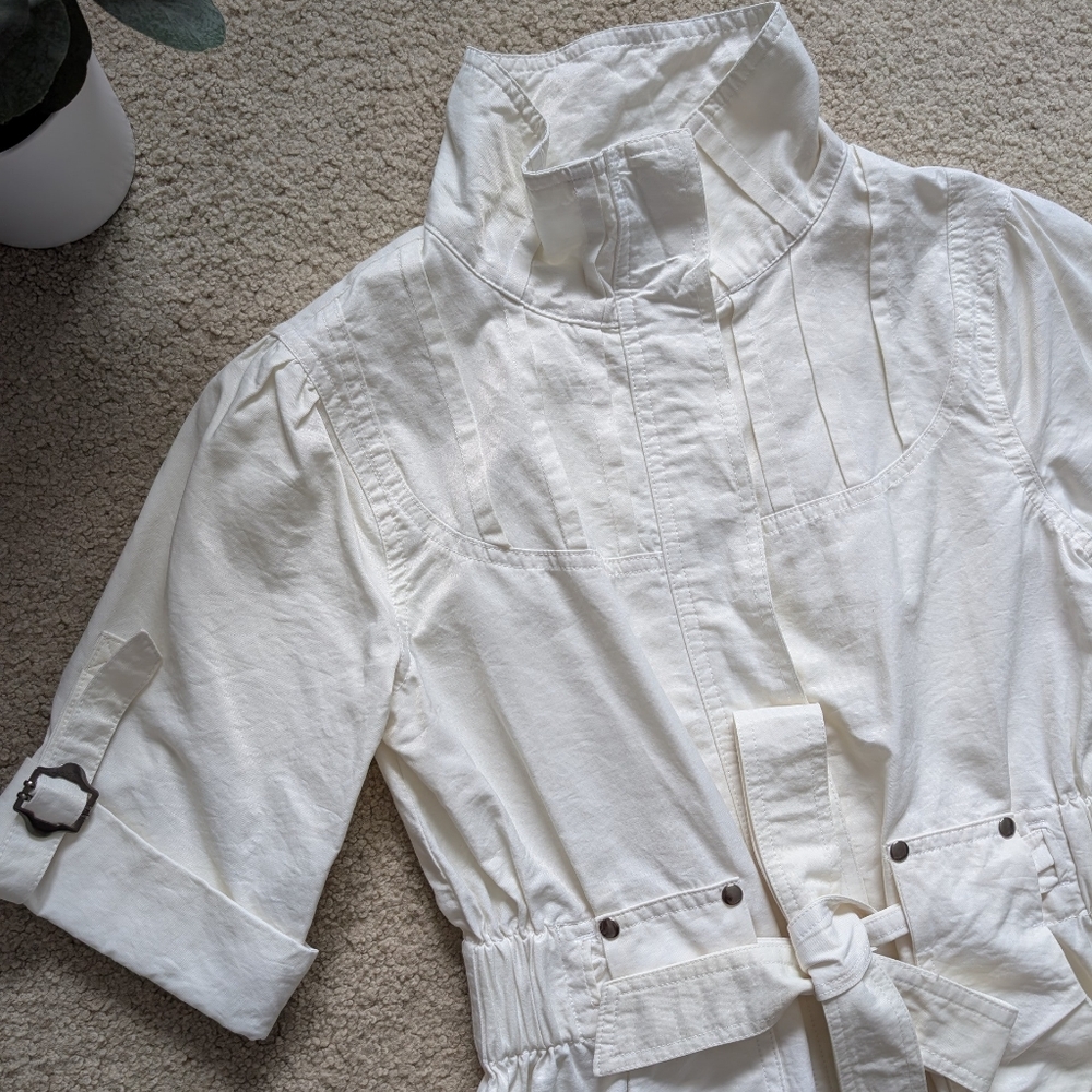 Luii White High Collar Half Sleeve Jacket Size Small - Picture 5 of 11